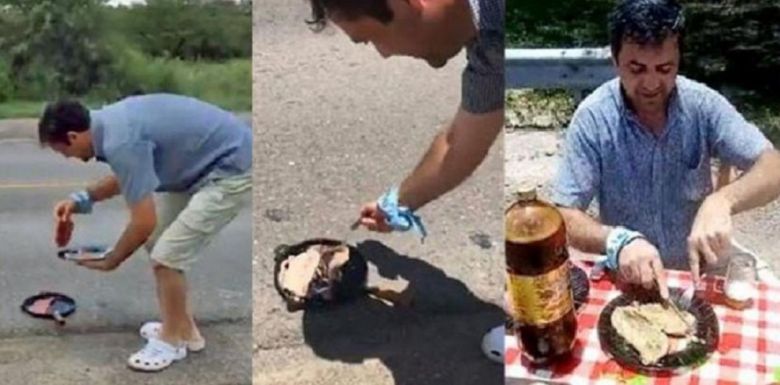 Cocinó un bife sobre el asfalto y se hizo viral: la historia solidaria detrás del video