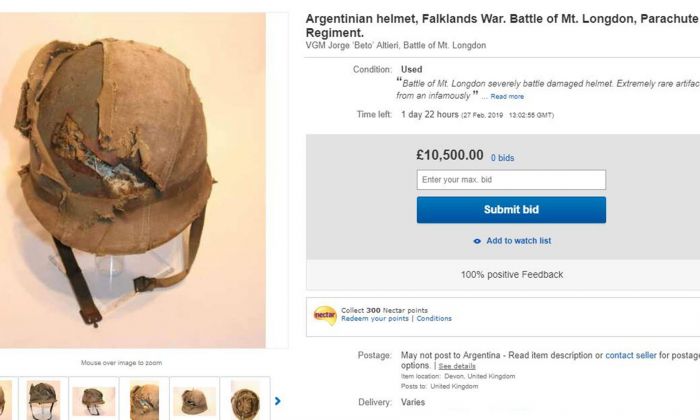 El casco que le salvó la vida a un soldado argentino en Malvinas se vende online a 13.000 dólares