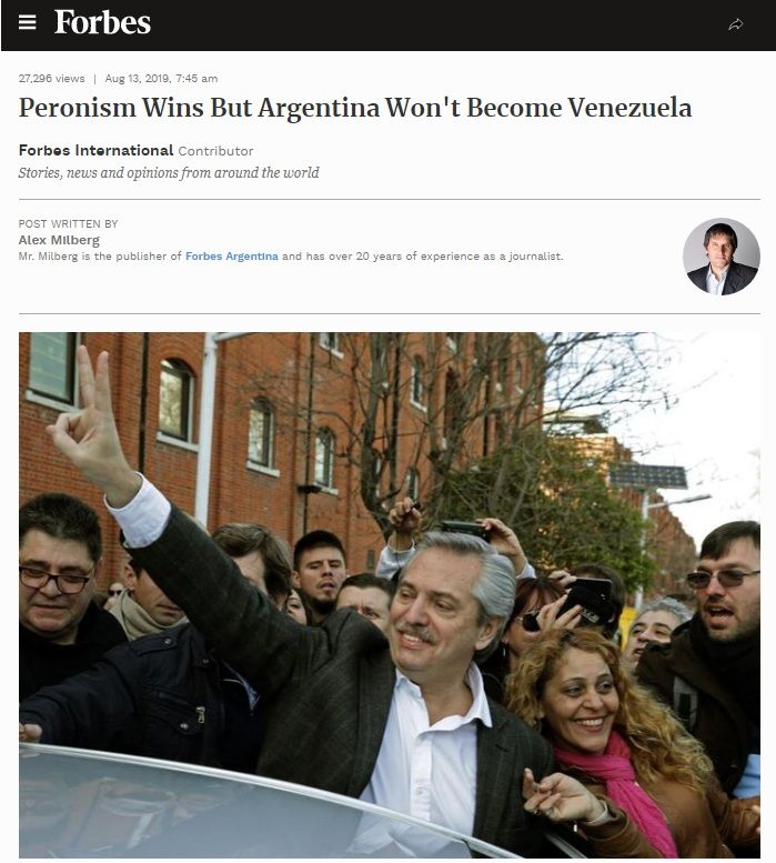 Forbes: "Ganó el peronismo pero Argentina no será Venezuela"