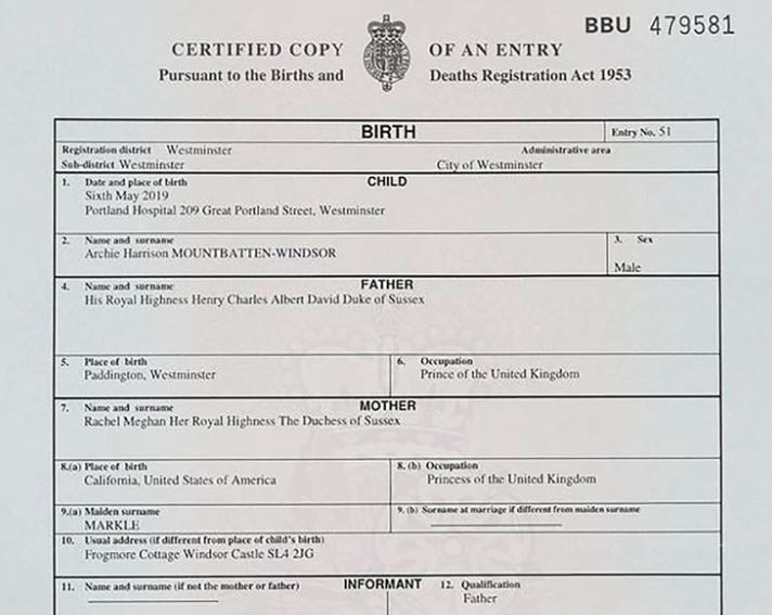 El verdadero título real y ocupación de Meghan Markle: los datos reveladores en el certificado de nacimiento de Archie