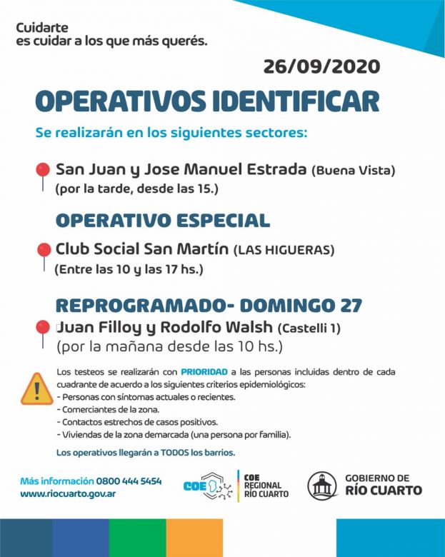 Reprogramación de los Operativos Identificar en Río Cuarto