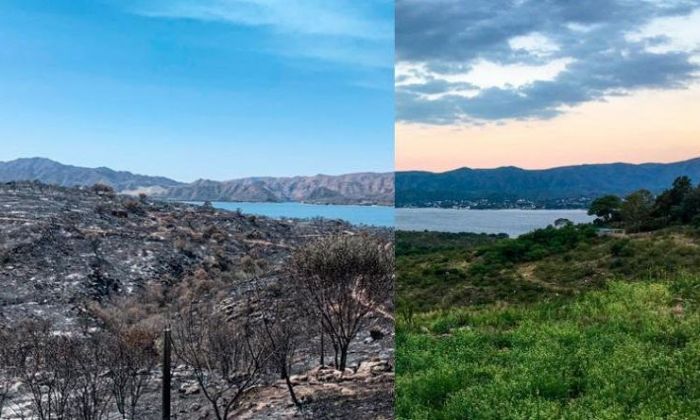 El antes y después de una postal de Carlos Paz que cambió con los incendios