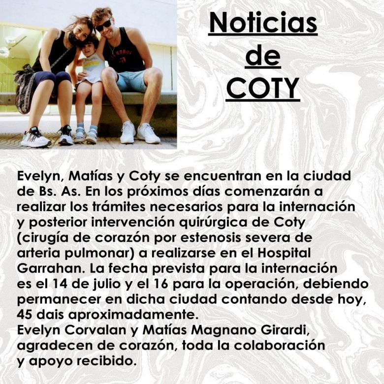 Coty espera en Buenos Aires ser operada de corazón y necesita la colaboración de todos para transitar el pos operatorio   