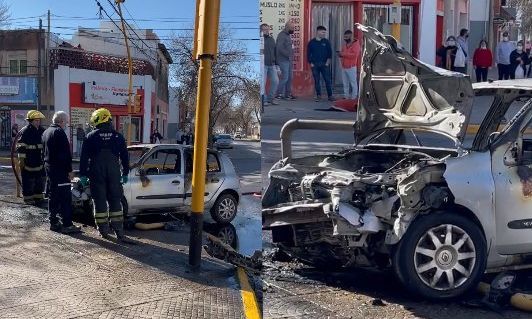 Un auto terminó incendiado tras un violento choque en la esquina de Buenos Aires y Estrada