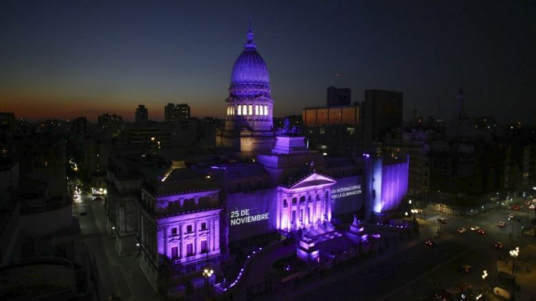 El Congreso se iluminó de violeta para conmemorar el "Ni Una Menos"