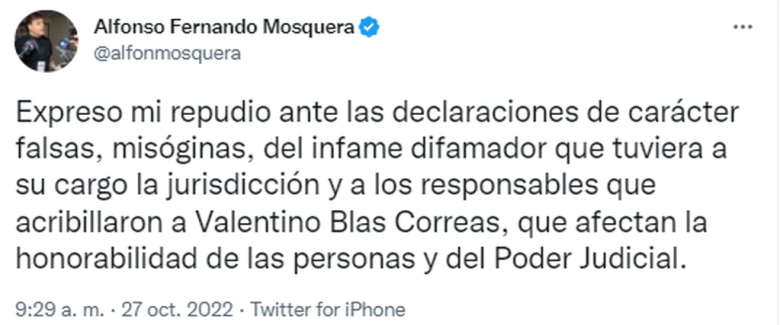 Caso Blas Correas: durísima respuesta de Mosquera a la declaración de Cumplido