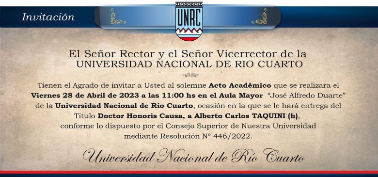 Alberto Taquini hijo será distinguido Doctor Honoris Causa por la Universidad Nacional de Río Cuarto 