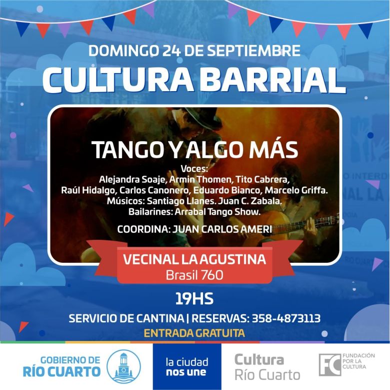 "Tango y Algo Más”, la propuesta de Cultura Barrial que llega este domingo a La Agustina