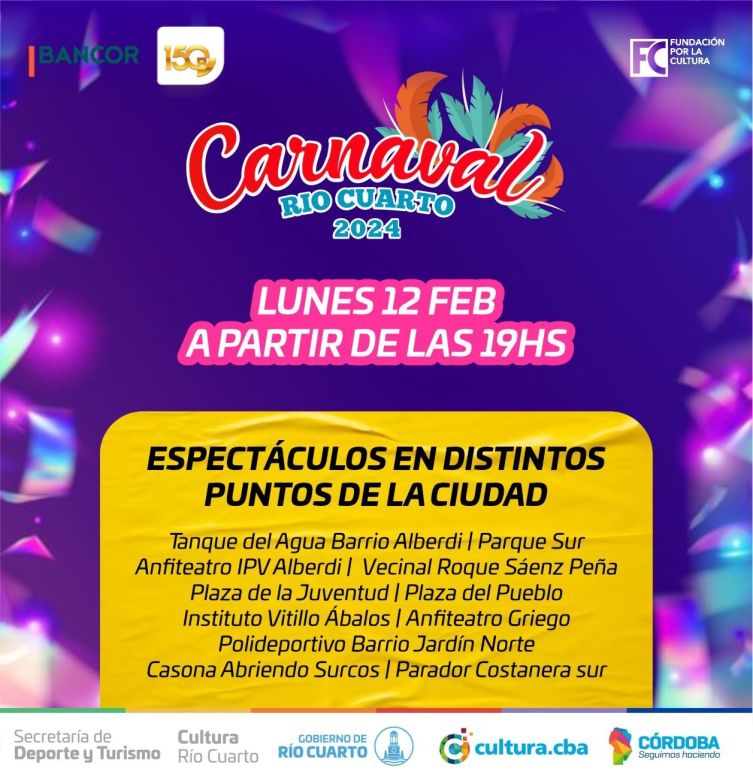 Río Cuarto vivirá el Carnaval con dos noches a puro ritmo