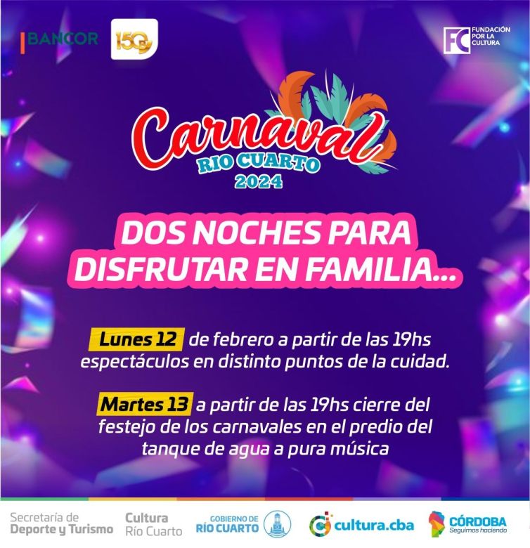 Río Cuarto vivirá el Carnaval con dos noches a puro ritmo