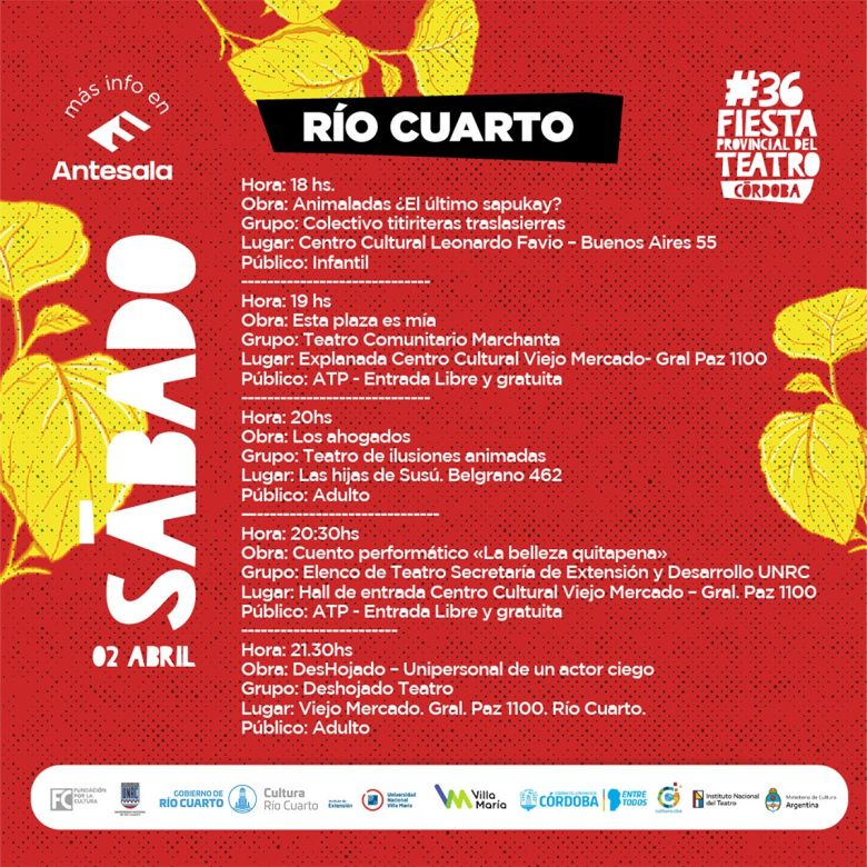 Desde el 1 al 3 de abril se realiza la Fiesta Provincial del Teatro en Río Cuarto