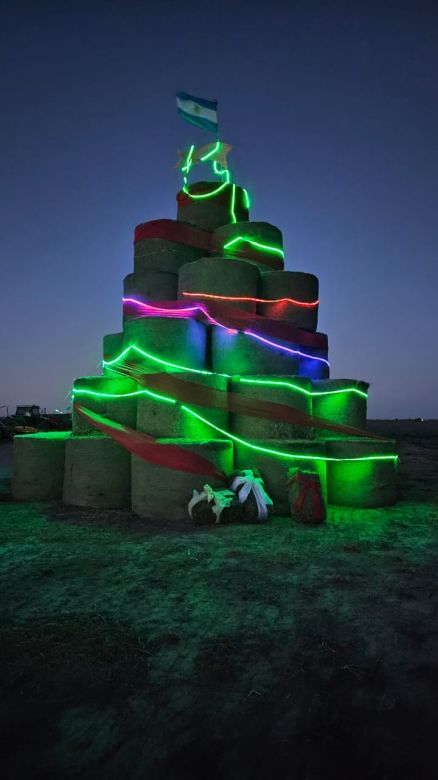 El gigante árbol de navidad realizado en el campo argentino