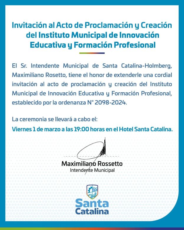 Inaugurarán el Instituto Municipal de Innovación Educativa y Formación Profesional en Holmberg